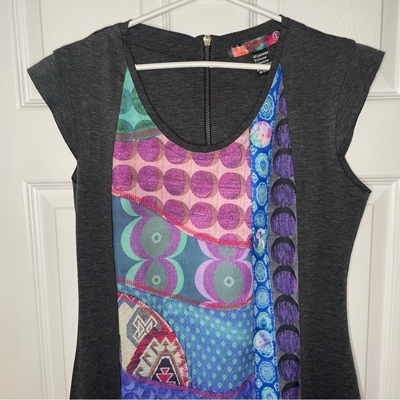 Desigual Printed Vibrant Patchwork Grey Mini Dress Large - Picture 3 of 8